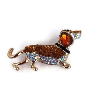 Fun! New! Doxie Dachshund Weinnie Dog Brooche Rhinestone
